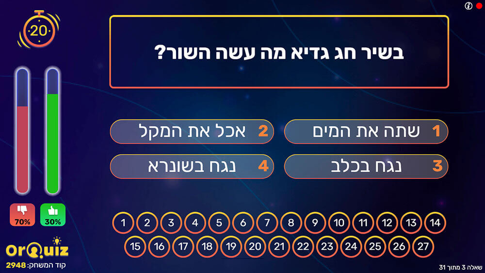 שאלת טרוויה בחידון הפסח לטלפונים חכמים או באמצעות חייגן OrQuiz