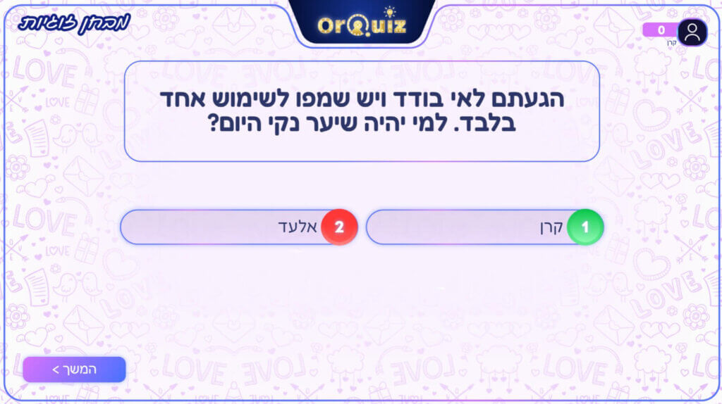 שאלה לדוגמה במבחן האהבה של אורקוויז