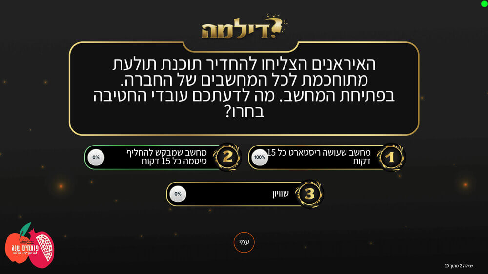 שאלה לדוגמה מתוך משחק הרמת כוסית עבור אלביט לראש השנה