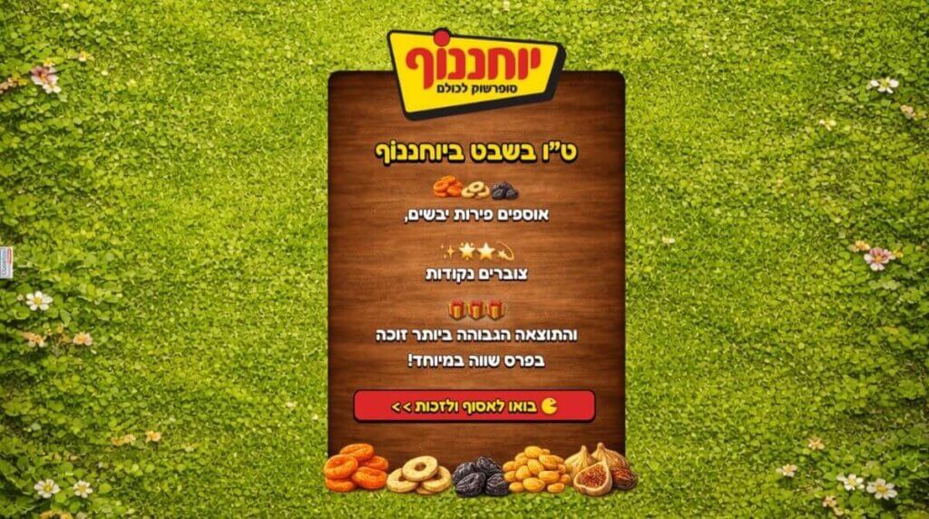 מסך הפתיחה של משחק לרשת יוחננוף, מתוך משחקים שיווקיים לאירגונים